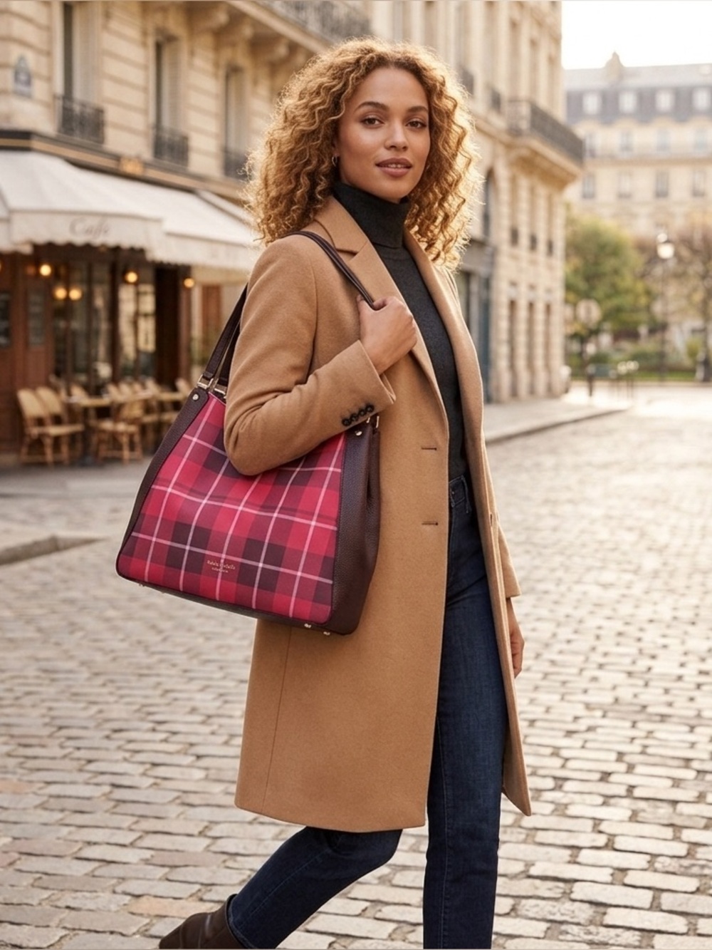 Kate Spade Leila Plaid Medium Tote Compartment Shoulder Bag